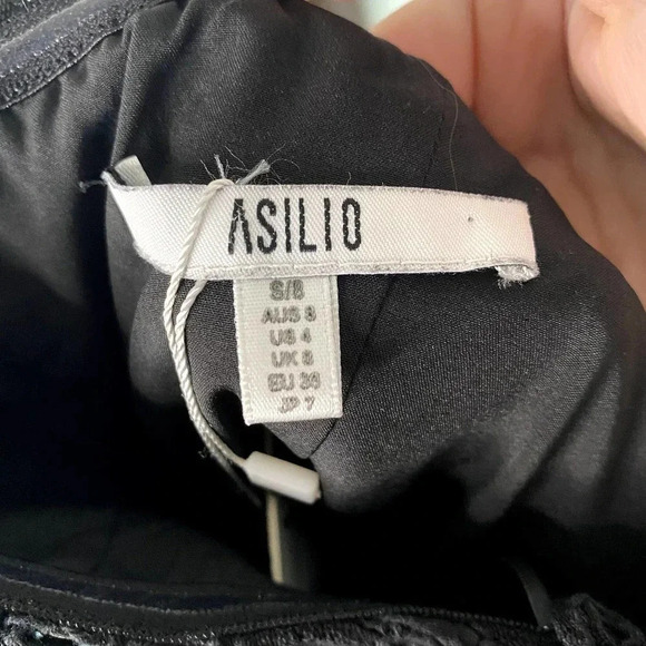 Asilio Black Love Lockdown Lace Flutter Sleeve Turtleneck Cocktail Dress - Picture 10 of 11